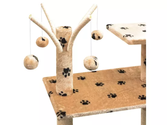 Arbre à chat et griffoir Sisal 125 cm Empreintes de pattes Beige