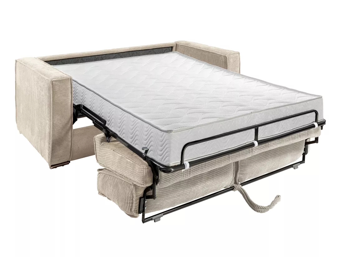 Canapé 3 places convertible express en velours côtelé beige - Couchage 140 cm - Matelas 18 cm LORETO