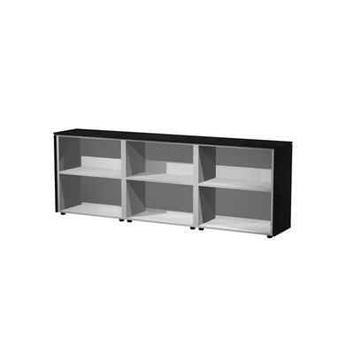 Armoire basse triple Flora - L243xP43xH81,4 cm - 4 portes mélaminés + 2 portes vitrées - 3 étagères - frêne noir
