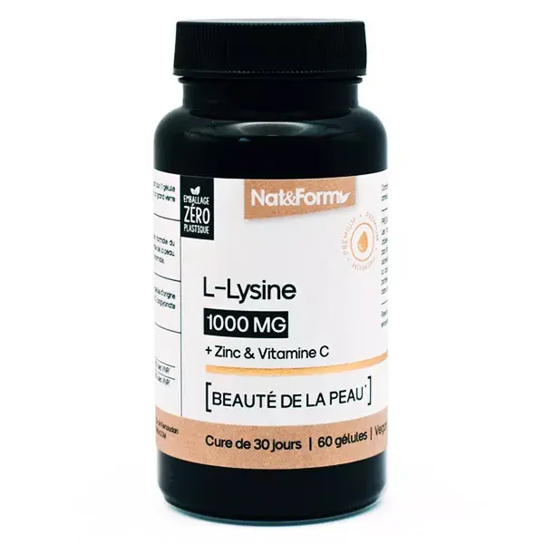 L-lisina natural e sintética + zinco e vitamina C para a beleza da pele - 60 cápsulas
