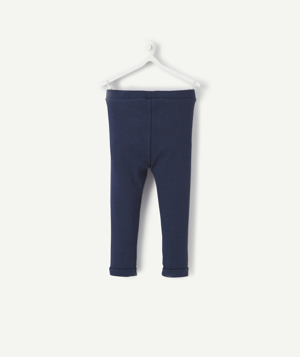 LE LEGGING À CÔTES BLEU MARINE EN COTON BIOLOGIQUE