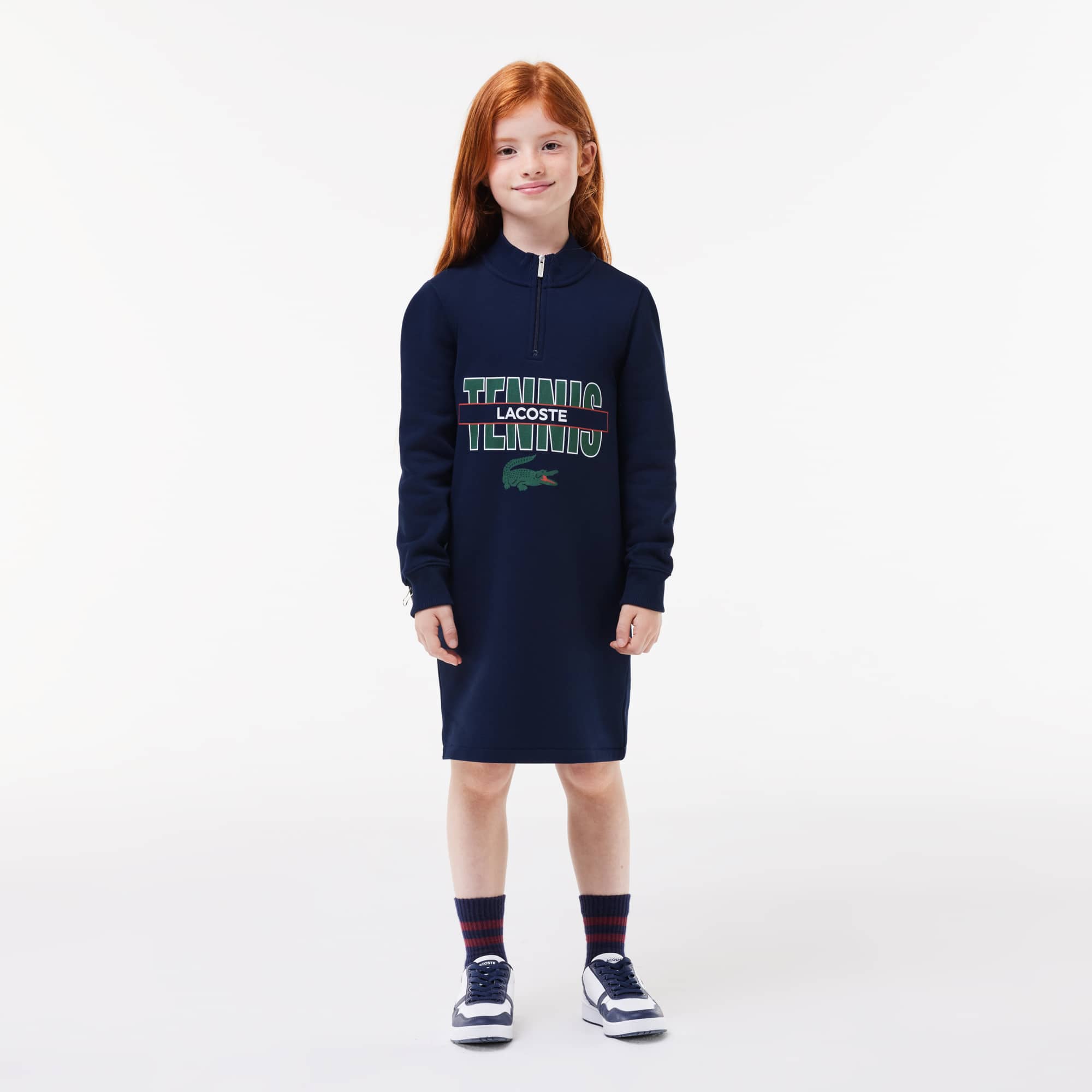 Robe sweatshirt imprimé Tennis en coton Pantalons & Robes - Bleu - Lacoste - Fille