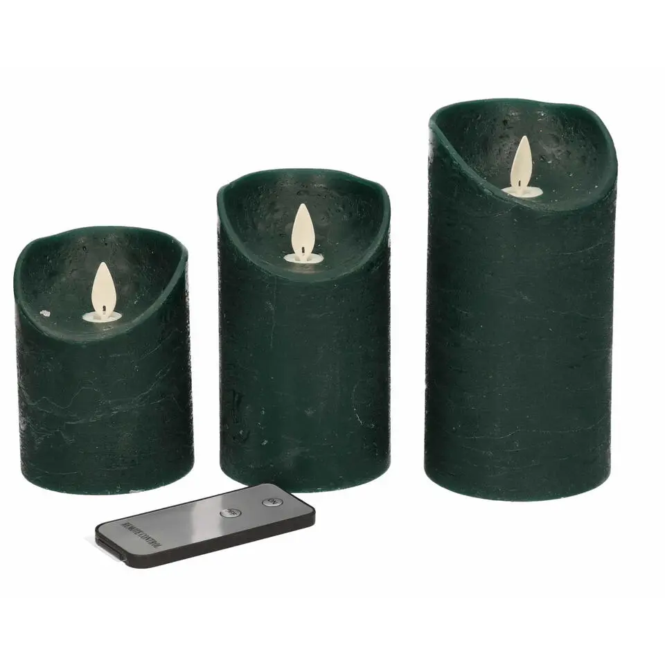 Anna's Collection Stompkaarsen - 3x - antiek groen - LED kaarsen