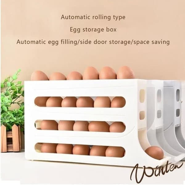 4 Levels Eggbeholder for kjøleskap, eggedispenser, eggholder, eggoppbevaring for 30 egg,