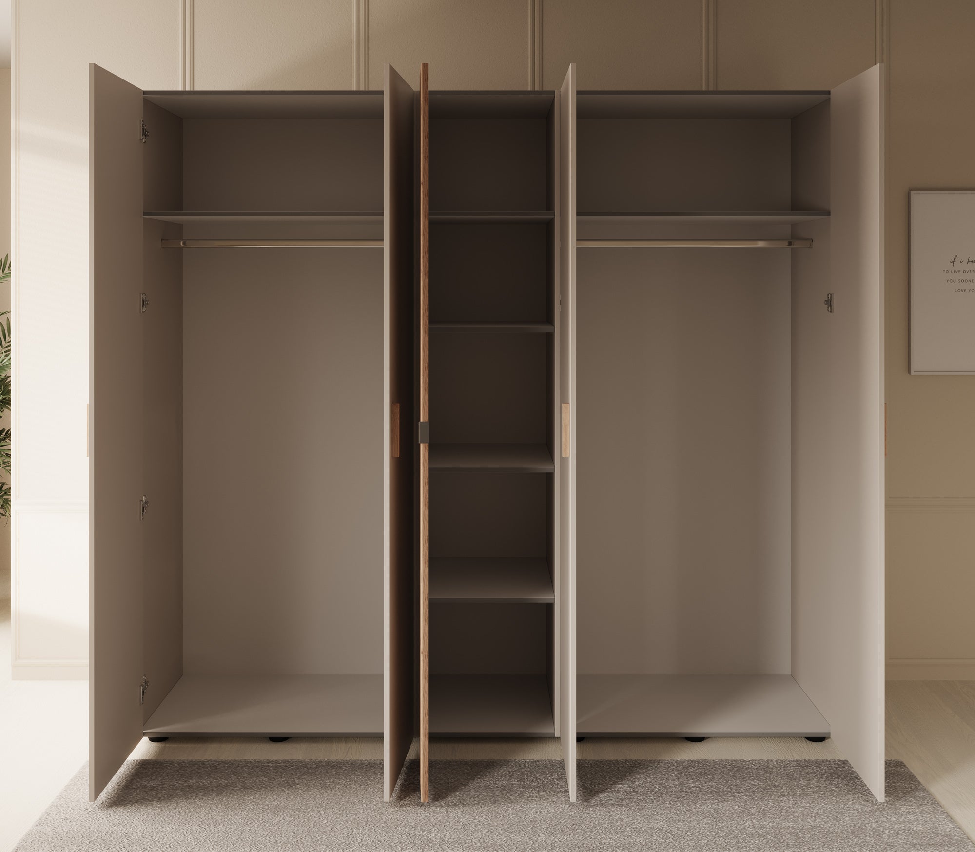 Meubella - Kledingkast Bahia - Beige - 224 cm - Met spiegel