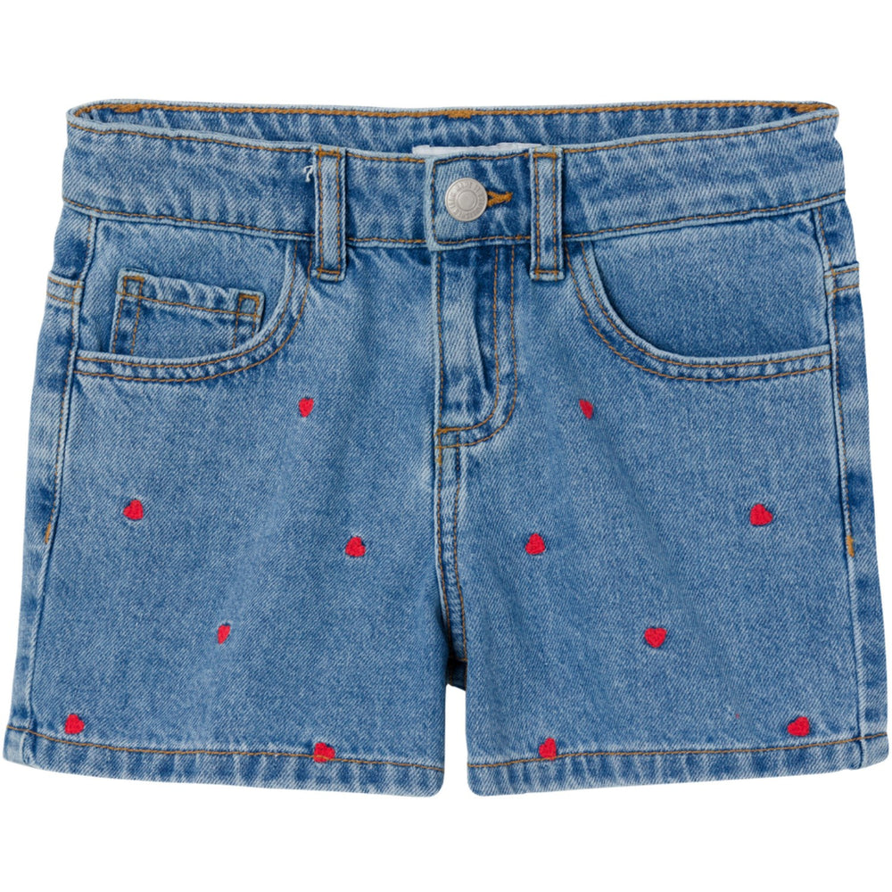 Køb Name It Medium Blue Denim Heart Embroidery Bella Regular Denim Shorts Noos
