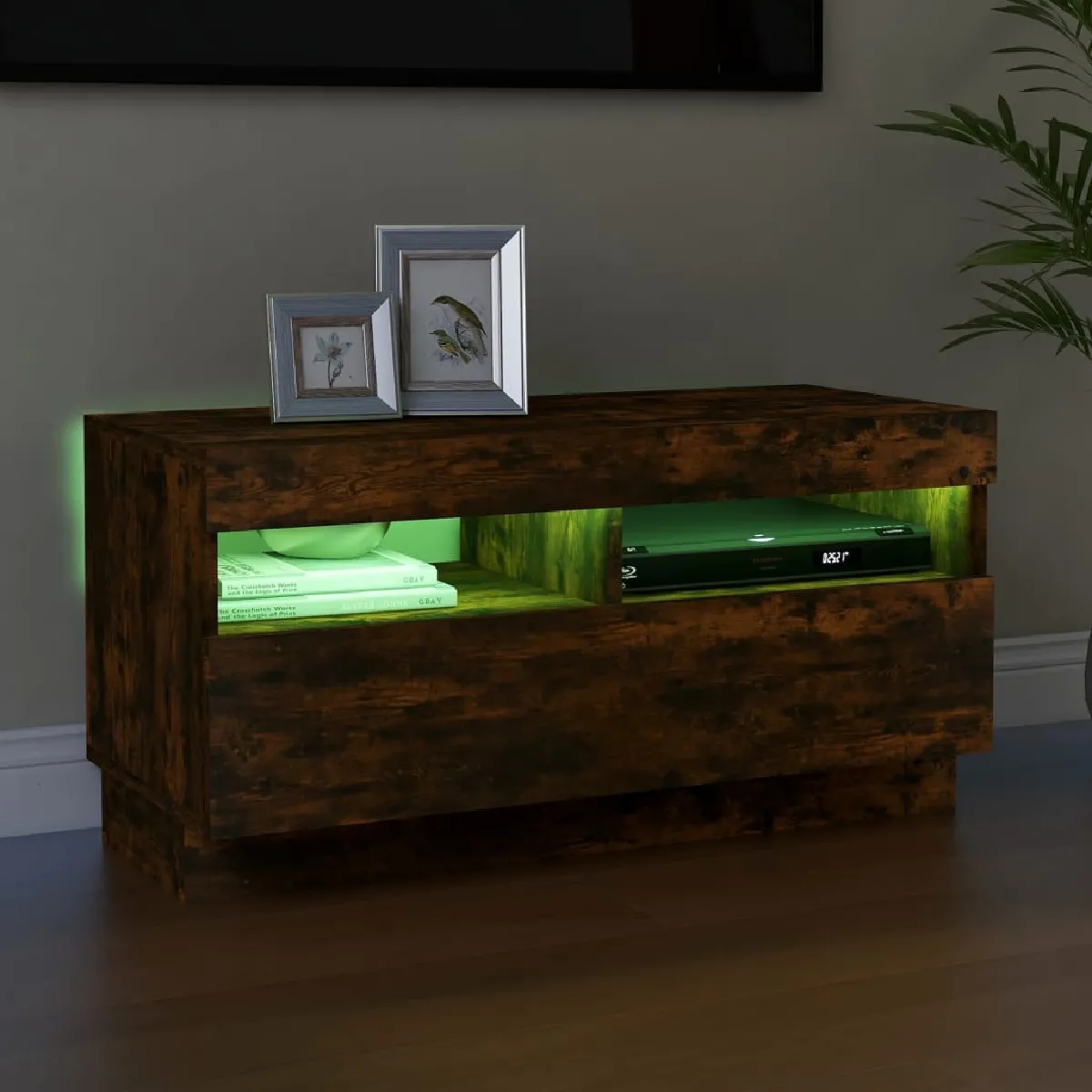 vidaXL Meuble TV avec LED - Chêne Fumé