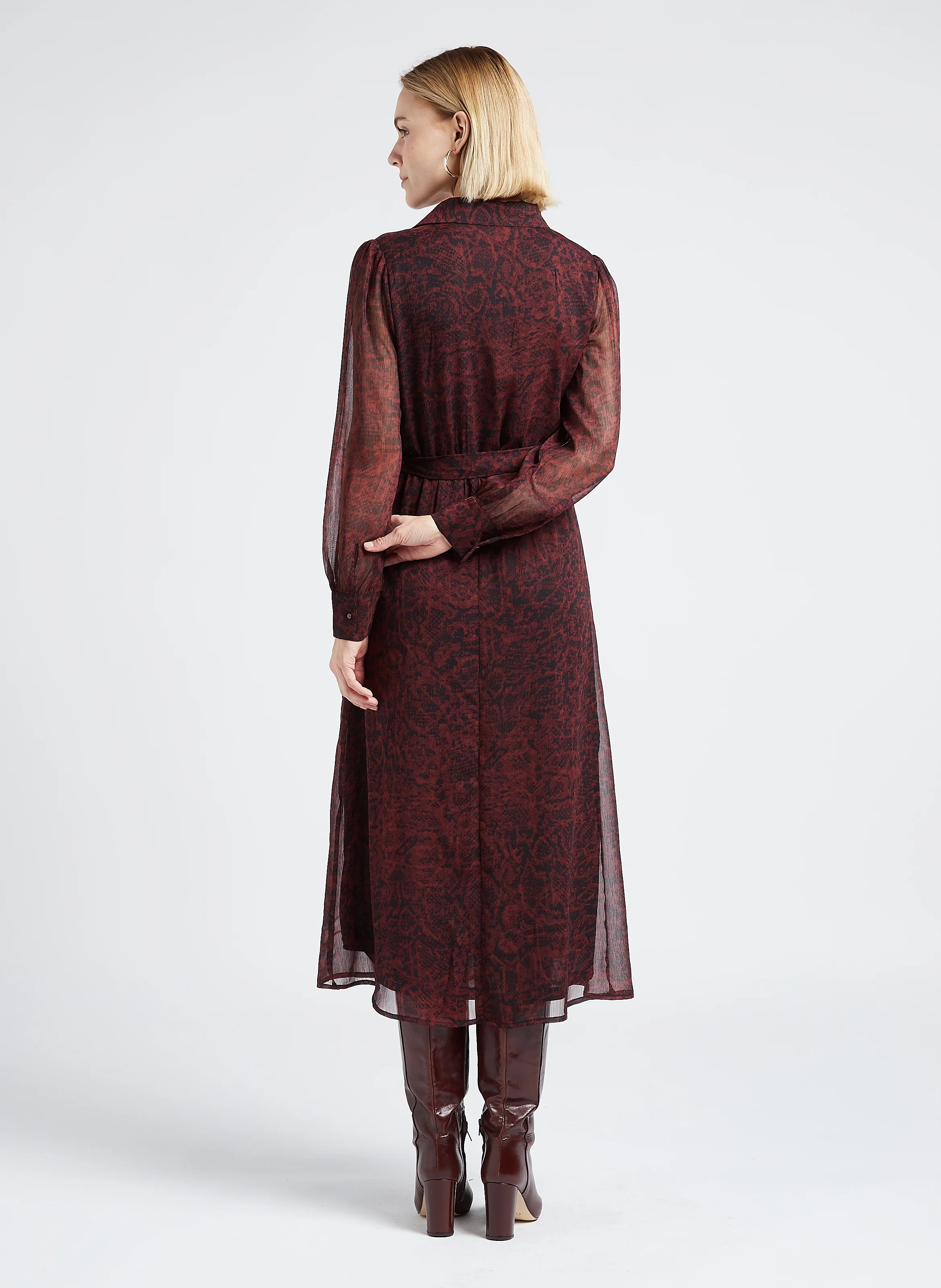 LORETTE - Robe mi-longue col italien imprimée | Violet