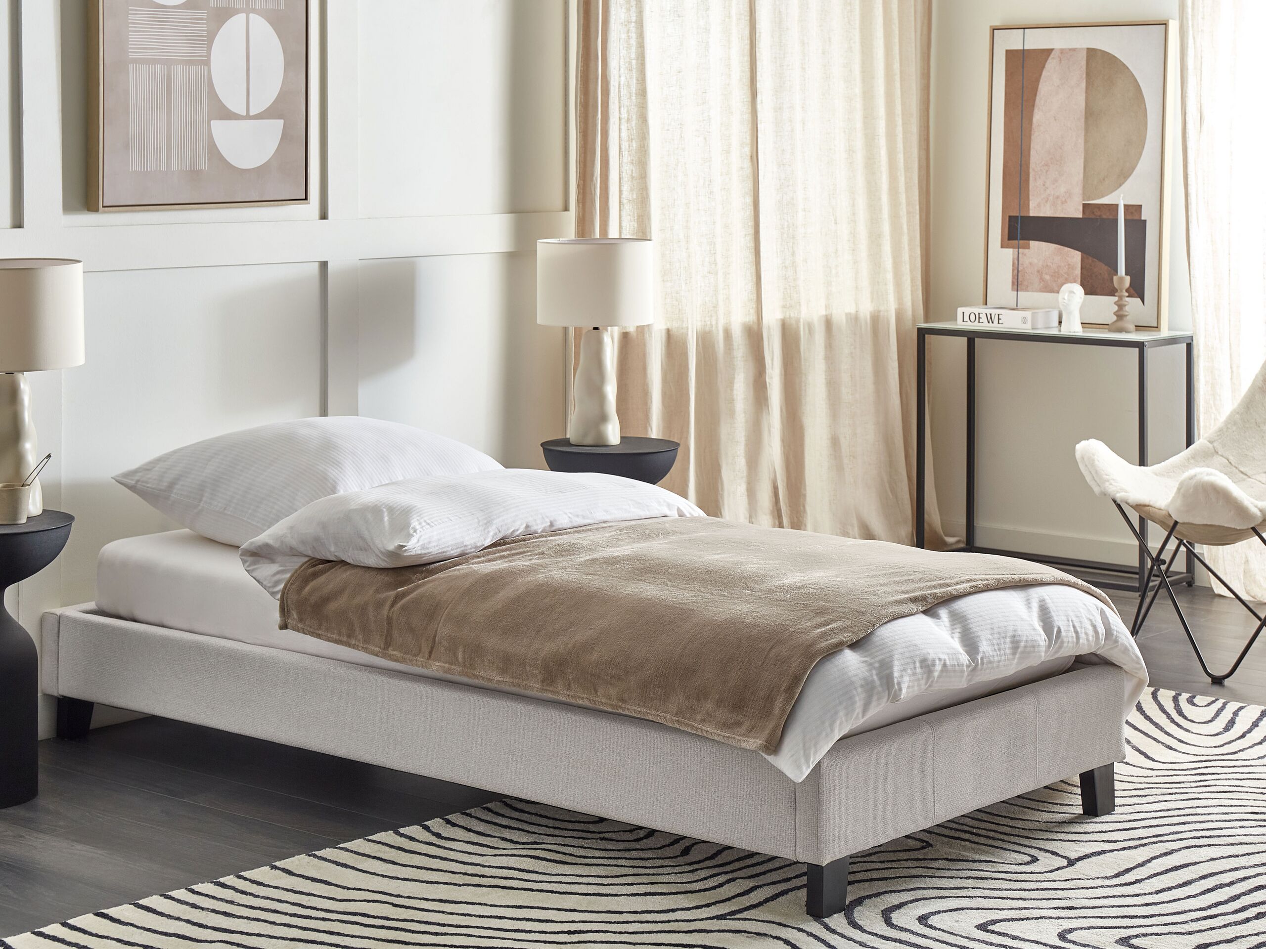 Beliani-ROANNE-Eenpersoonsbed-Lichtgrijs-90 x 200 cm-Polyester
