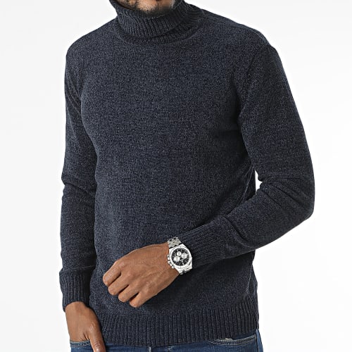 Pull Col Roulé Bleu Marine Chiné