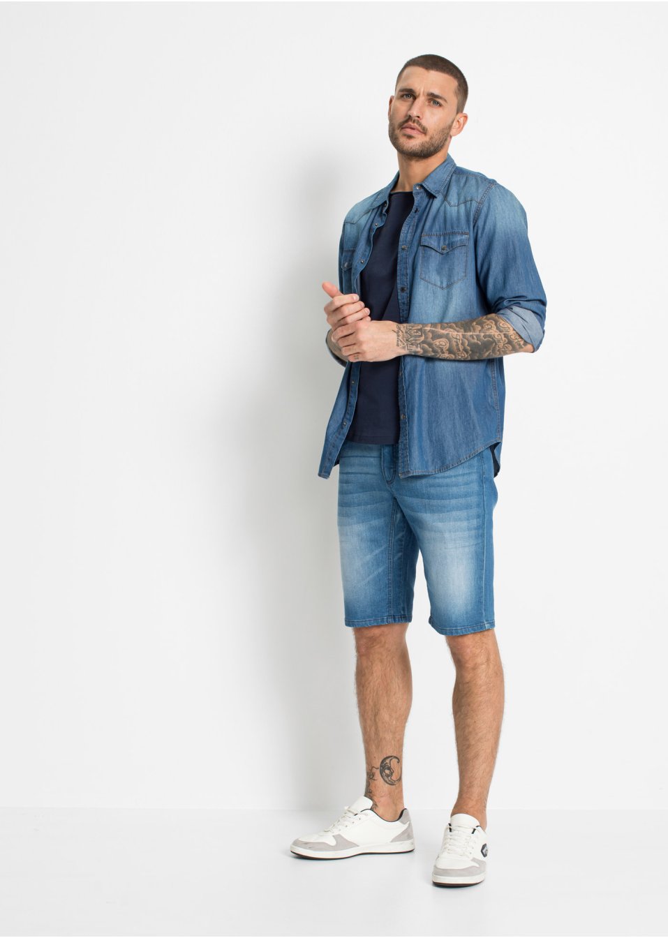 Bermuda en jean extensible avec entrejambe renforcé, Regular Fit