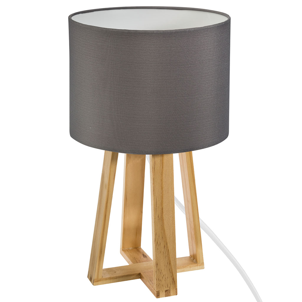 Lampe à pied scandinave bois abat-jour gris H 35cm