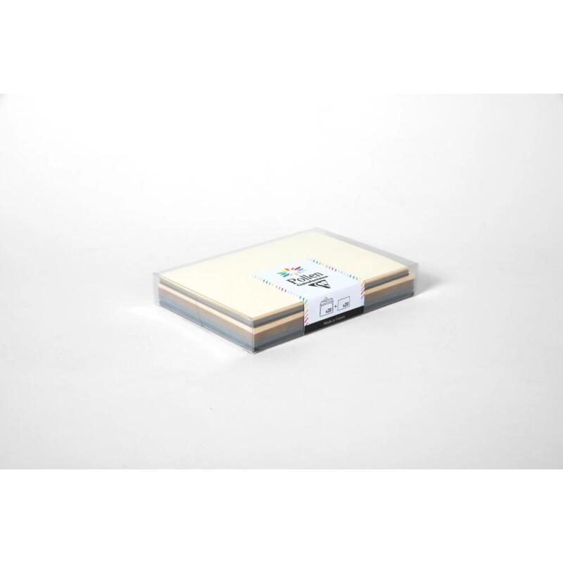 Coffret Pollen uni de 20 enveloppes 114x162mm + 20 cartes 110x155mm - Assortiment Casual - Assortiment