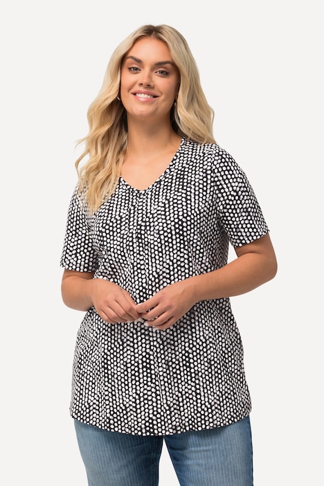 T-Shirt, Zierfalten, A-Linie, V-Ausschnitt, Halbarm