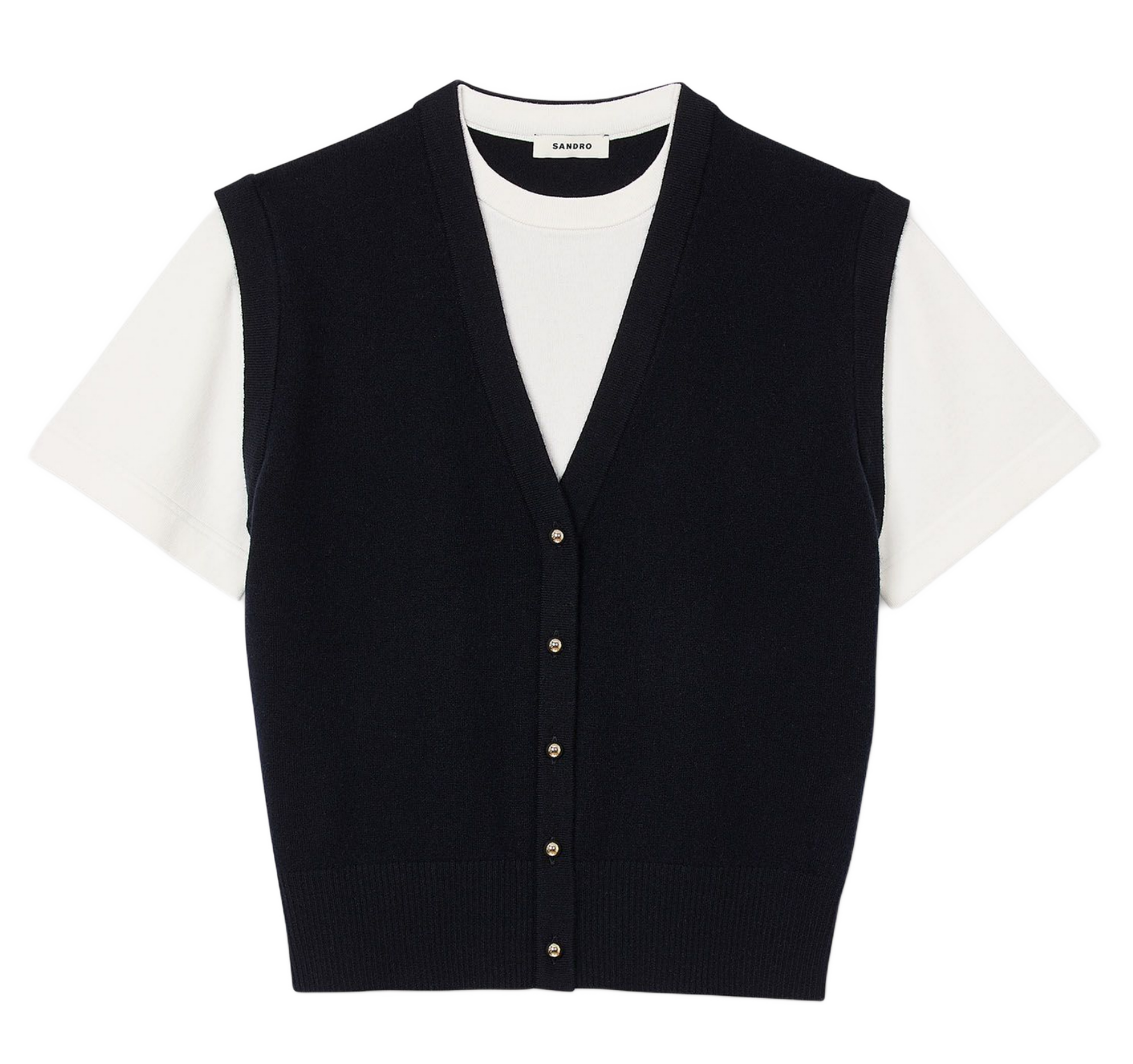 Pull bicolore court en laine mélangée | Bleu