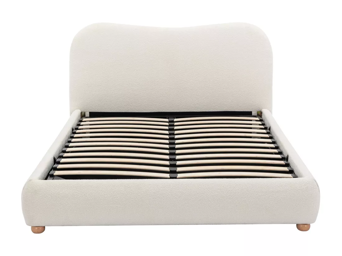 Lit coffre 160 x 200 cm - Tissu bouclette - Blanc + Matelas - VANARI
