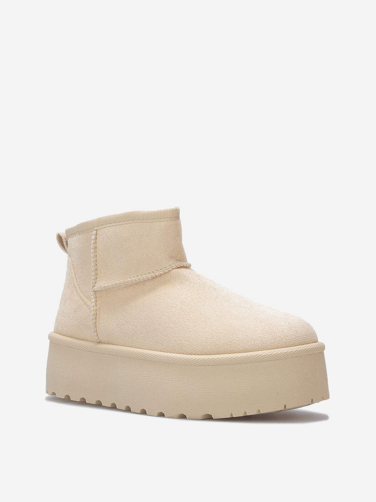 Boots en suédine fourrées à plateforme- Beige