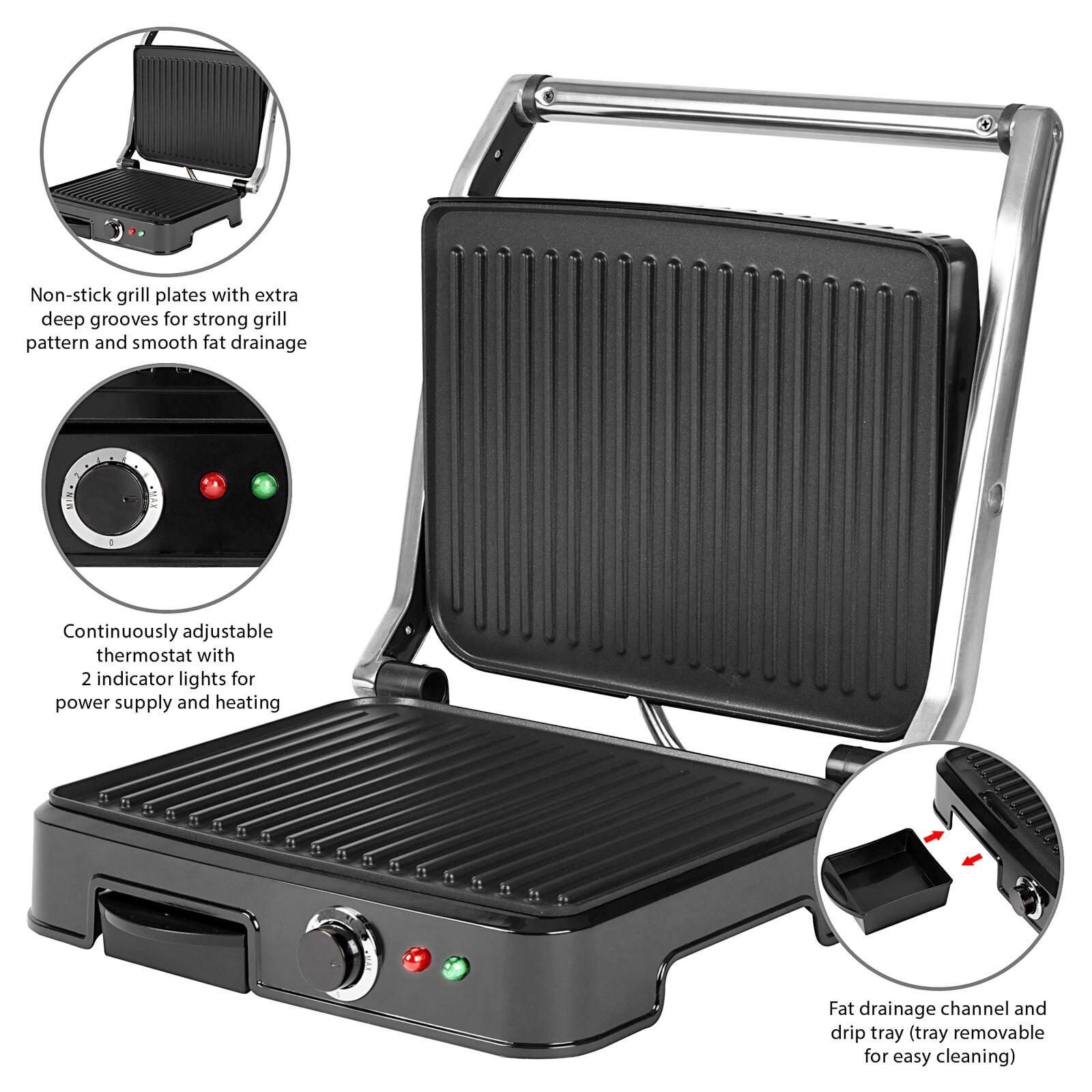 BOMANN Kontaktgrill KG 2242 CB Edelstahlgehäuse, schwarz, 2000 Watt