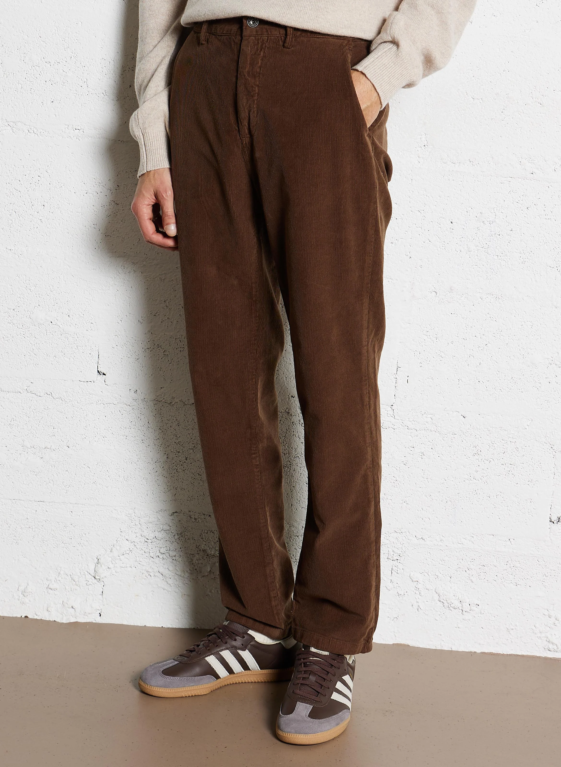 Pantalon slim en coton mélangé | Marron