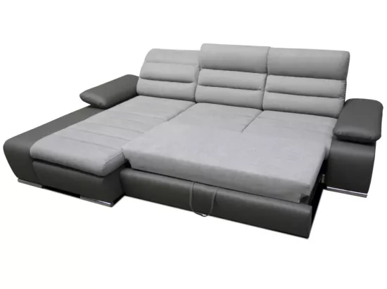 Canapé d'angle convertible en tissu et simili MIRABEAU - Bicolore gris/anthracite - Angle gauche