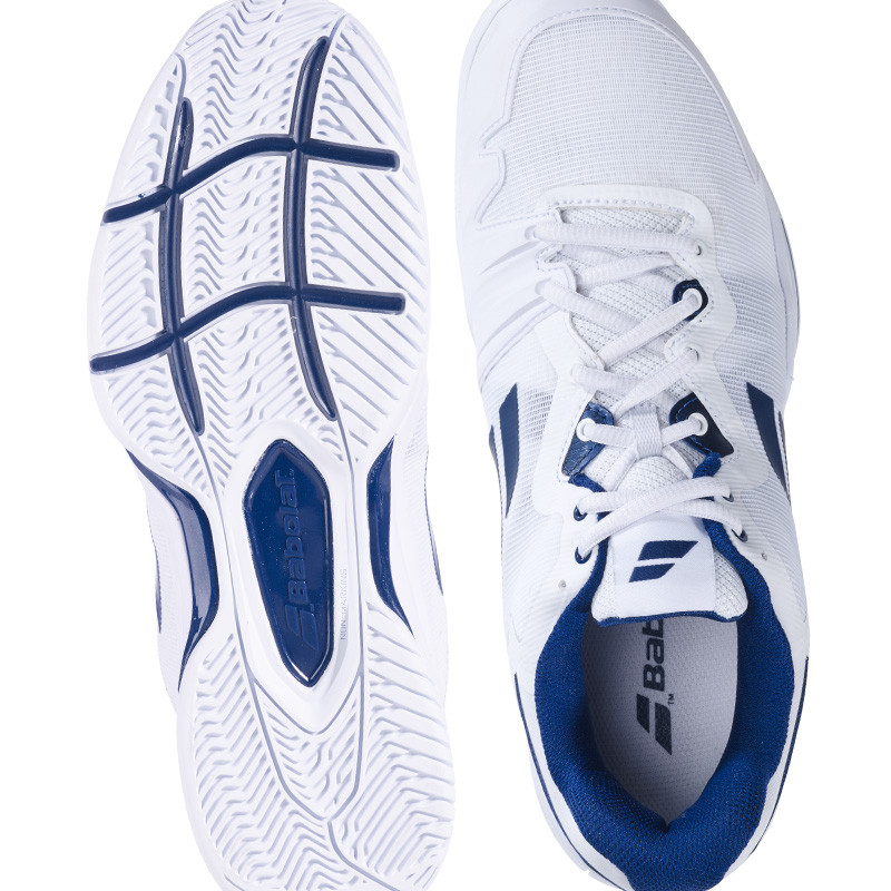 Babolat SFX 3 All Court blanc et bleu marine - Chaussure de tennis large et confortable