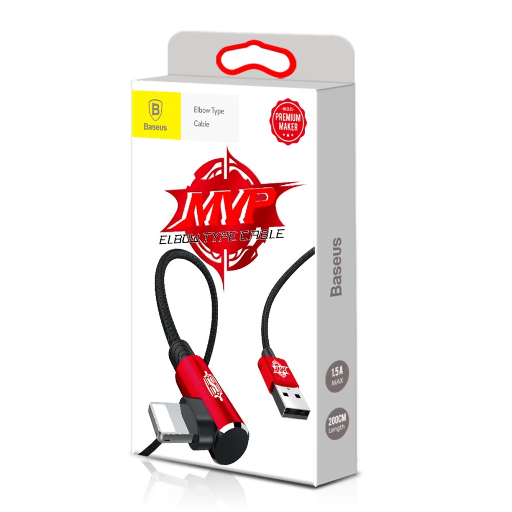 (2m) Elbow Type Lightning Gaming USB 90 Grad Winkel Ladekabel Datenkabel - Rot / Schwarz