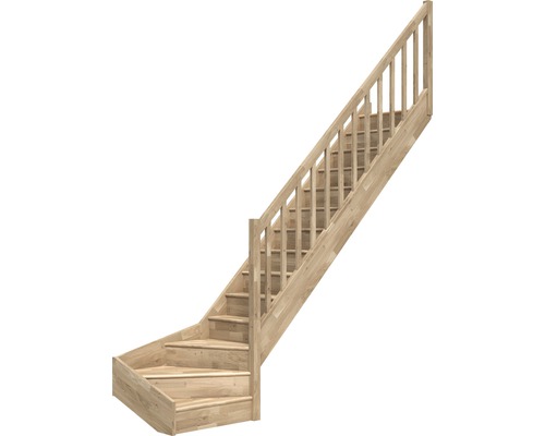 Pertura Elenie eikenhouten trap met stootborden, gelakt, kwartslag, rechtsonder, 83,5 cm, 16 treden / 17 stootborden, balustrade