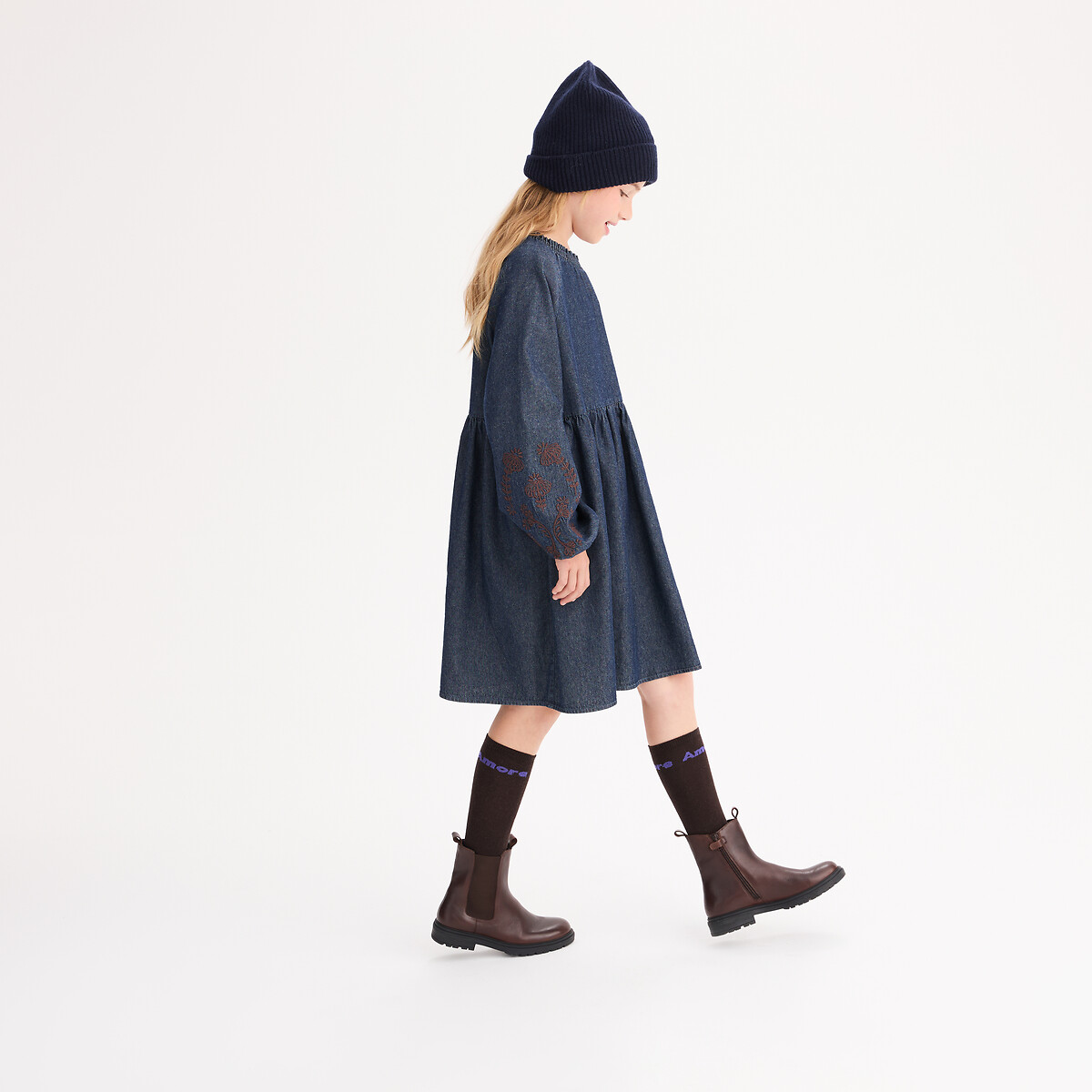 COLEÇÃO LA REDOUTE<br>Vestido de manga comprida em denim leve