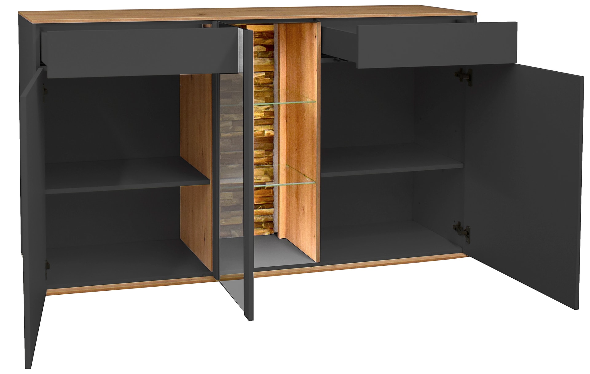 Sideboard COMO 169 x 90 cm Anthrazit matt Lack/Asteiche-Dekor