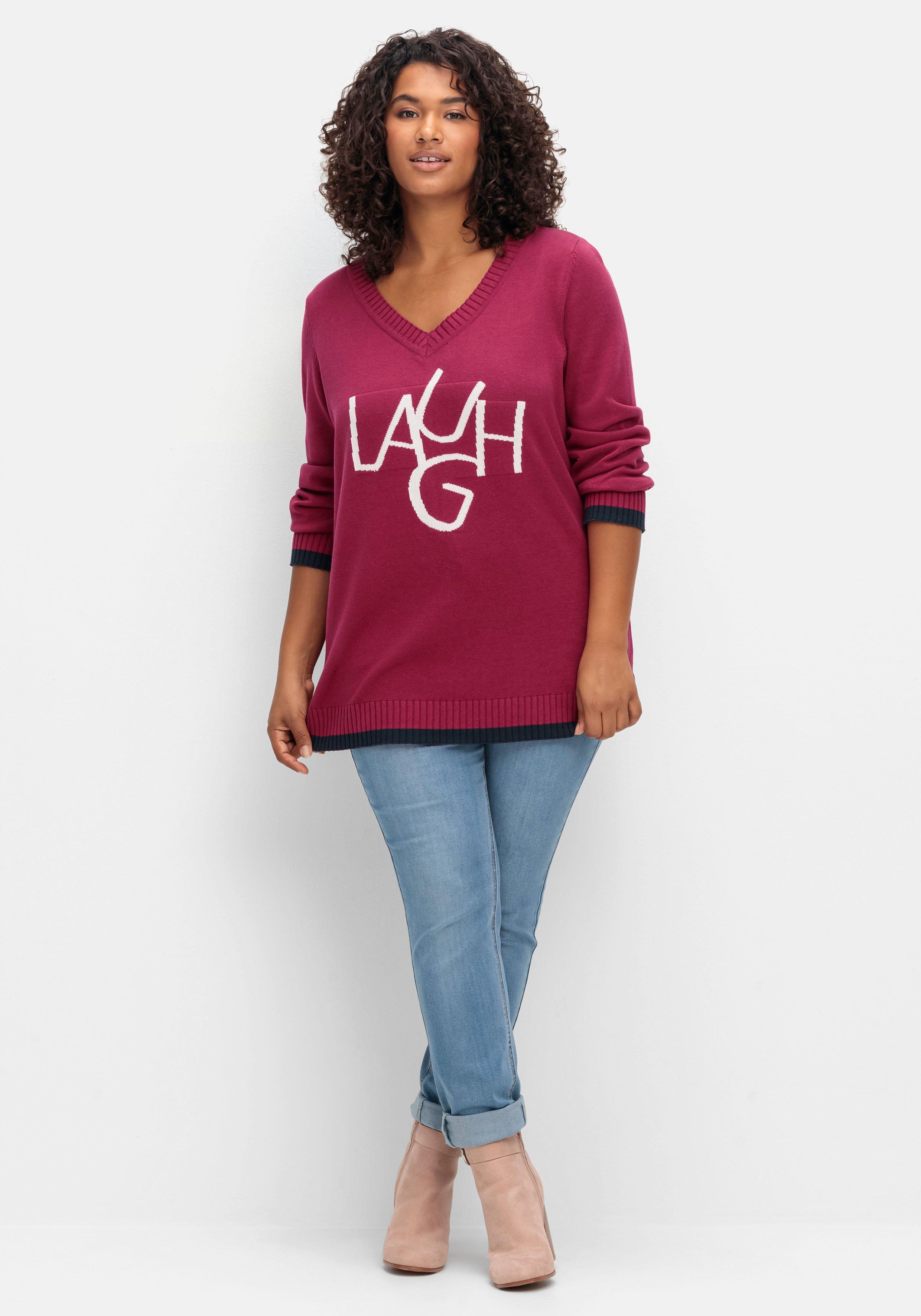 Pullover mit Wording im Intarsienstrick