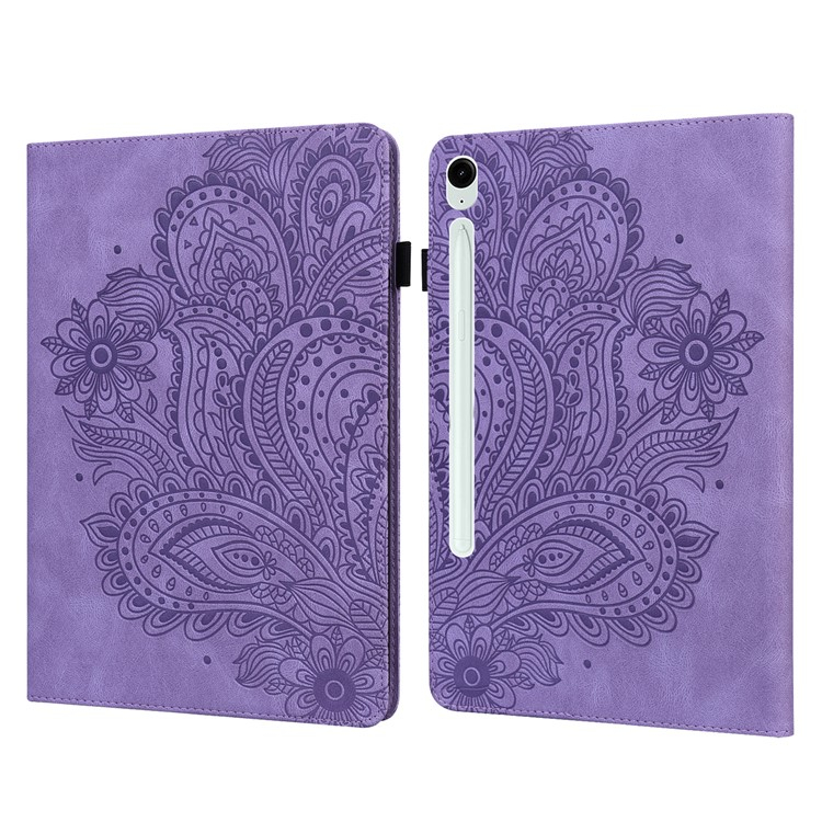 Samsung Galaxy Tab S10 FE / Tab S9 FE / Tab S9 Leder Tasche Flip Cover Blumen Mandala Imprint - Lila