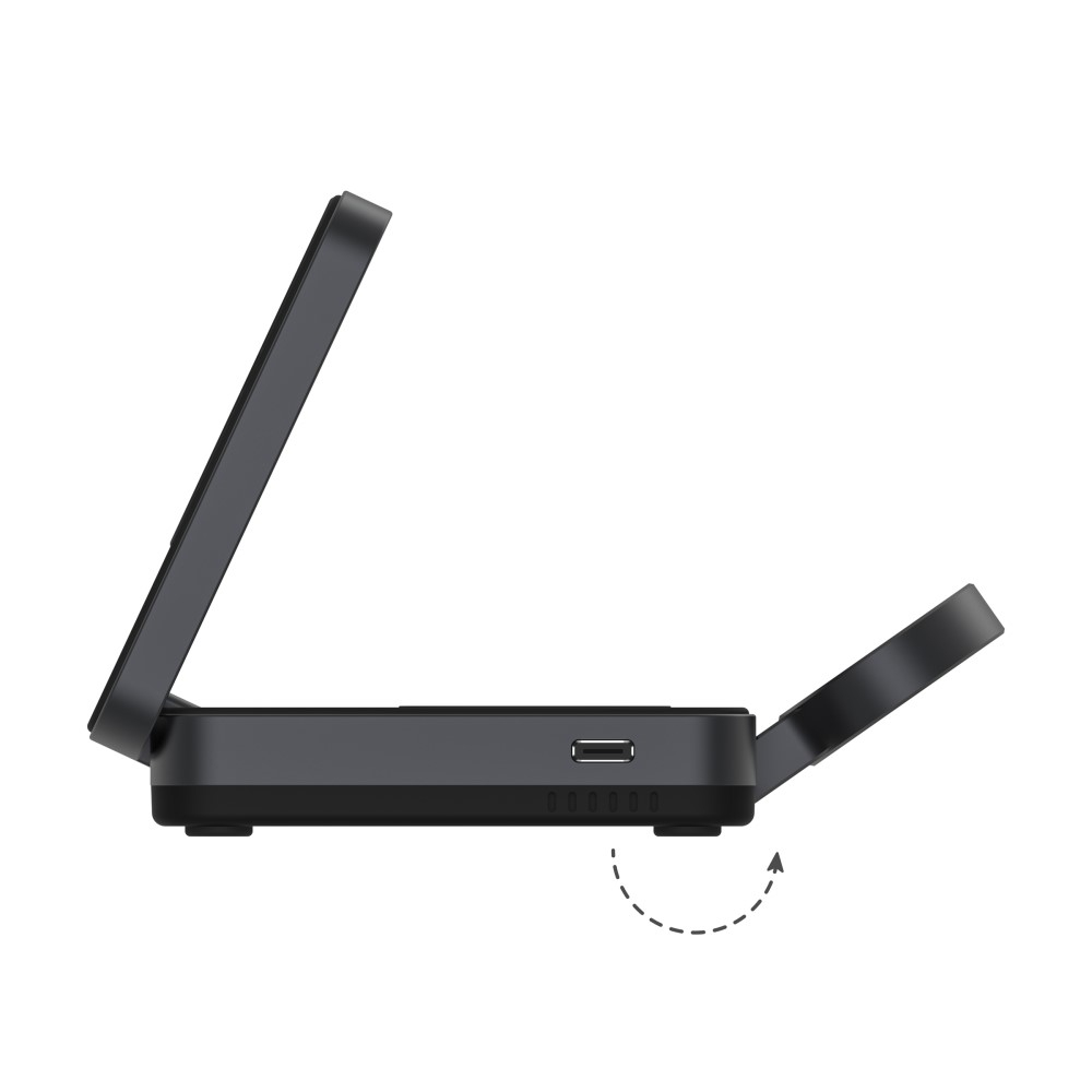 (15W) 3in1 Magnetisches Ladegerät Qi2 Wireless Charger Ladegerät Faltbare Ladestation für Apple iPhone / Apple Airpods / Apple Watch - Schwarz