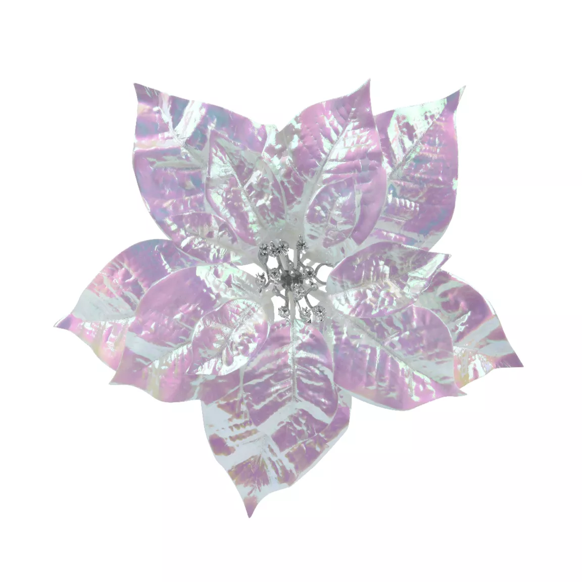 Poinsettia de Noël sur clip (D25 cm) Ice irisé