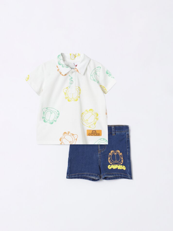 Conjunto de camisa polo e bermuda Garfield - Nickelodeon - Off White