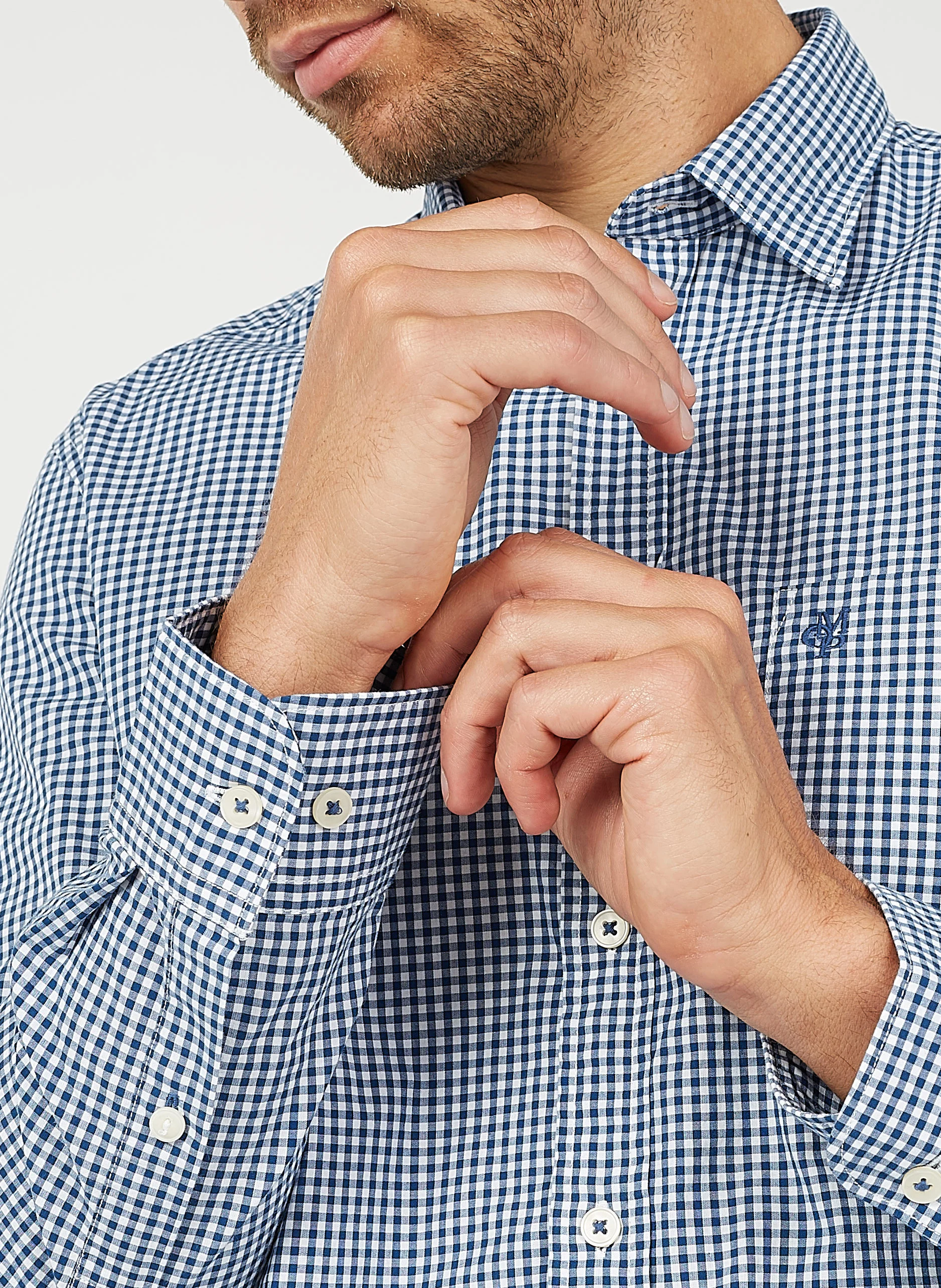 Chemise col classique regular fit à carreaux en coton | Blanc