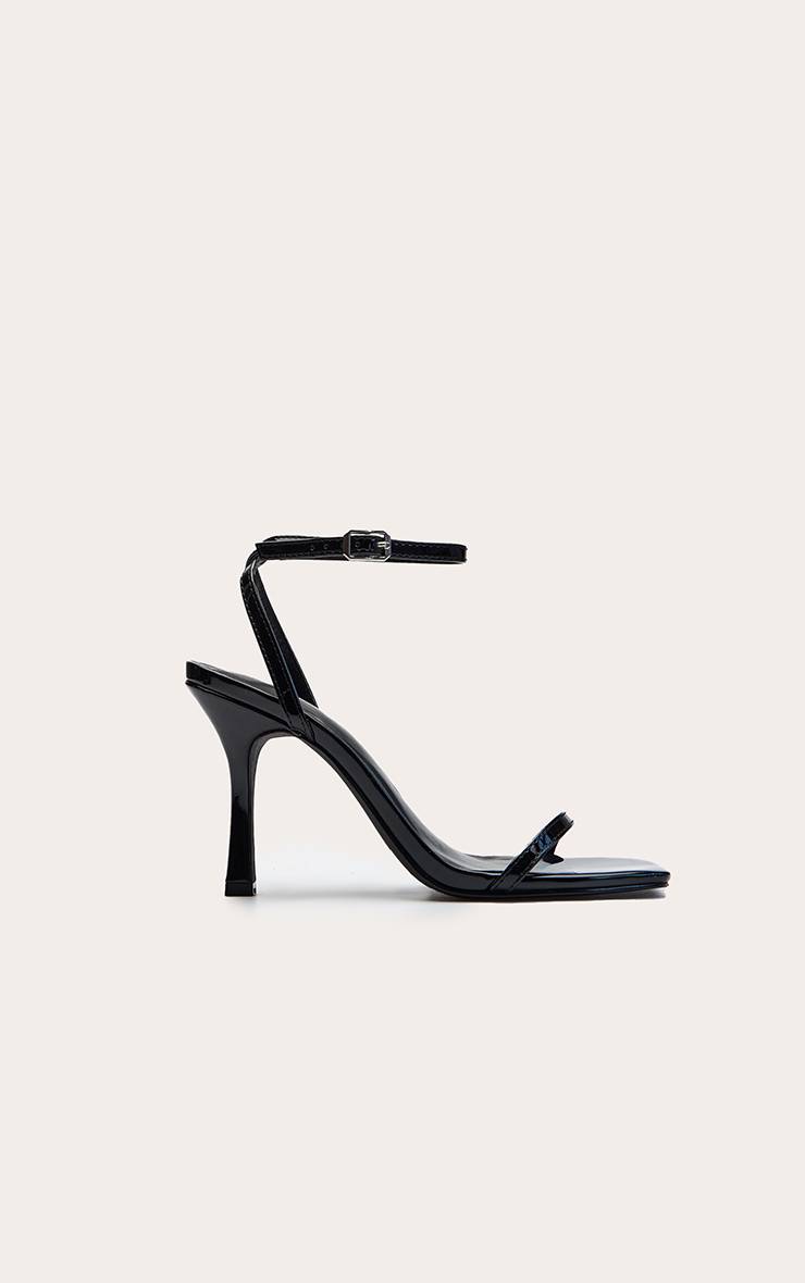 Noir Sandale À Talon Mi-haut À Bout Carré Effet Nu En Synthétiquecuir