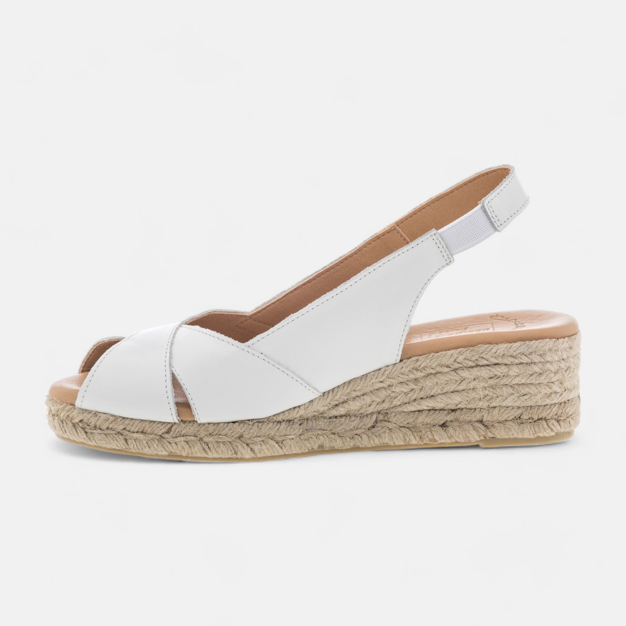 Espadrilles à talon compensé Femme en cuir blanc
