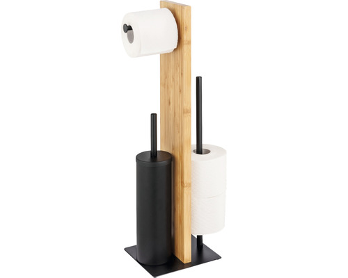 Wenko Lesina 3-in-1 vrijstaande toiletborstelset, bamboe/zwart, 25376100