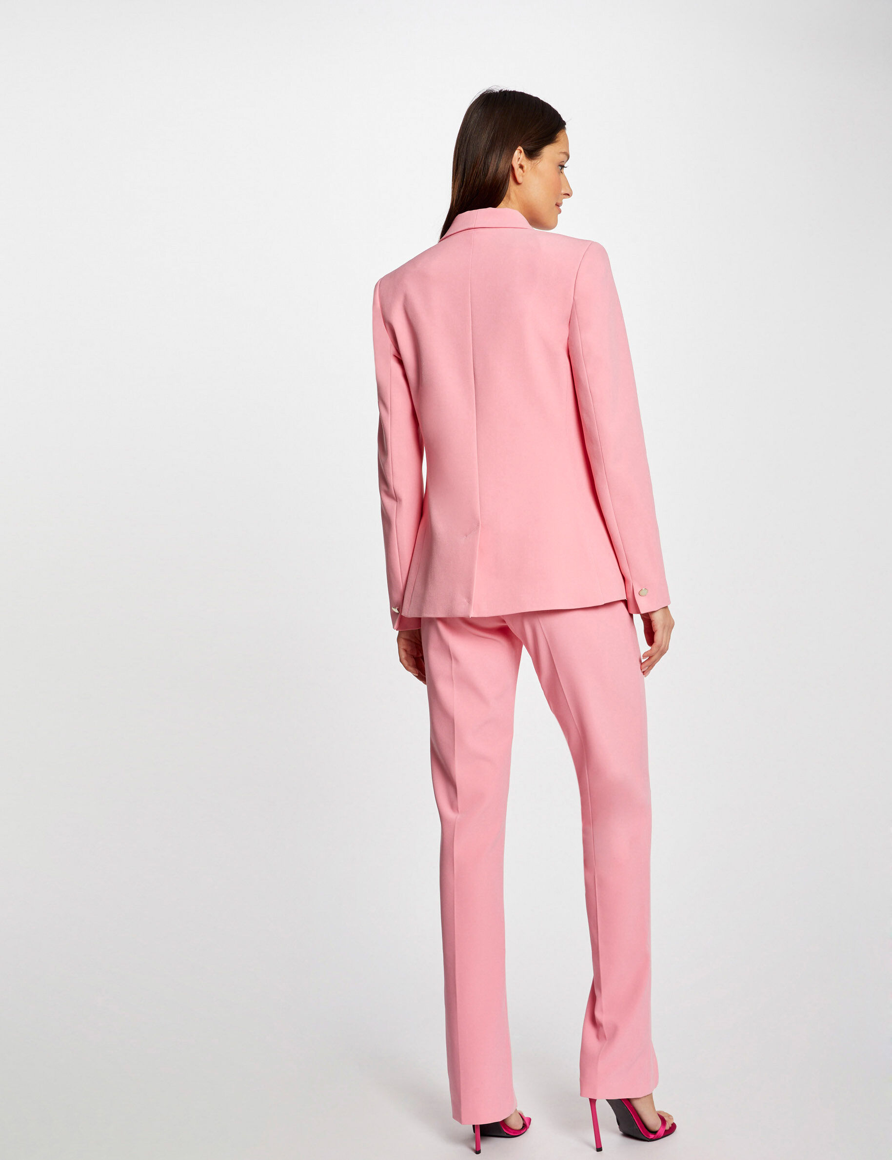 Veste tailleur droite avec col châle rose clair femme - rose_clair