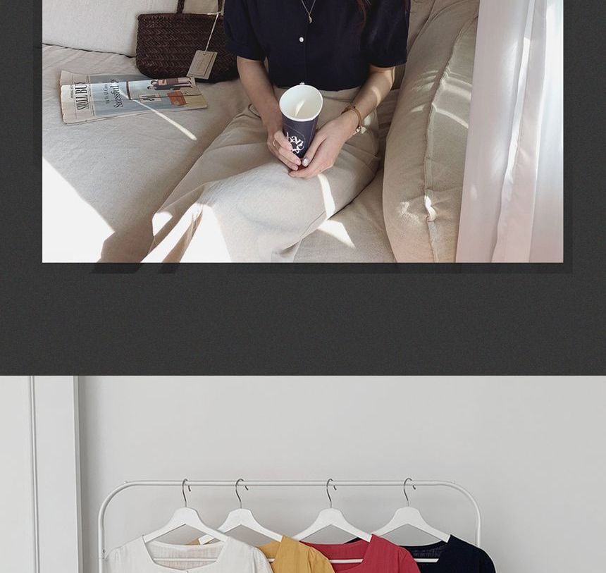 ISSOL - Blouse met pofmouwen en vierkante hals