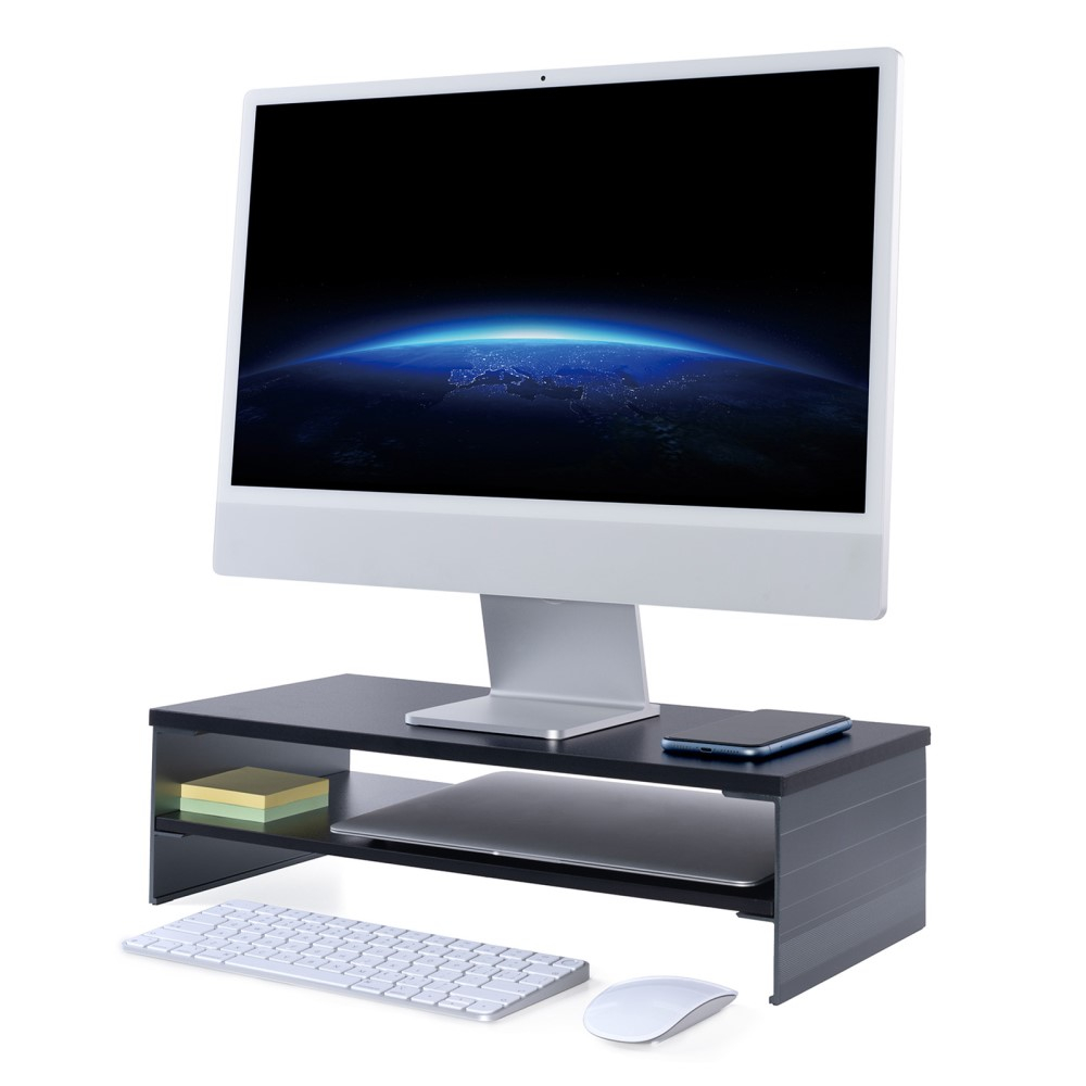 (50x14cm) 2in1 Dual Holz / Alu Betttisch Schreibtisch Ständer Halterung für Apple iMac / Macbook / Laptop / PC-Monitore - Schwarz