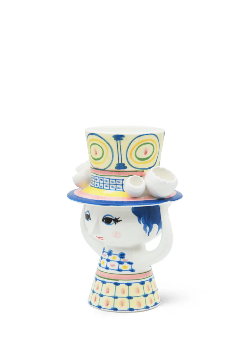 Bjørn Wiinblad  Lady with hat vase, blå - H20,5 cm.