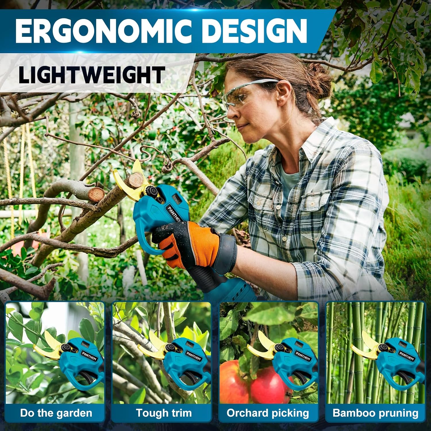 Akku Astschere Elektrische Gartenschere 2 in 1 Teleskop Stange Verlängerungsstange kabellos mit akku für Makita 18V Bürstenlosen Motor Elektrisch Schere LCD zum Beschneiden von Bäumen Obstbäumen