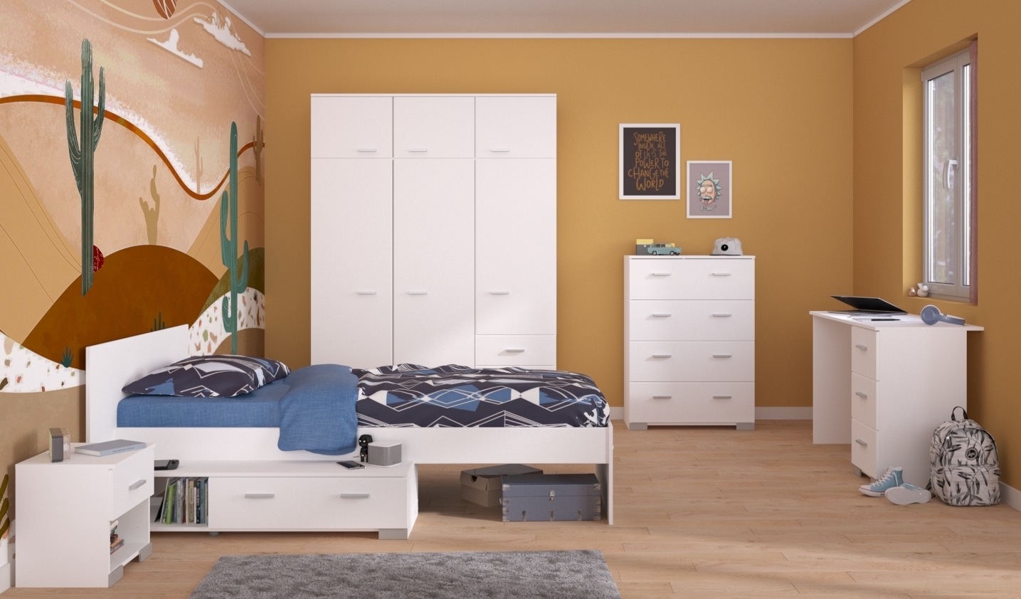 5-teiliges Kinderzimmer-Set GALAXY - weiß - 90x200 cm
