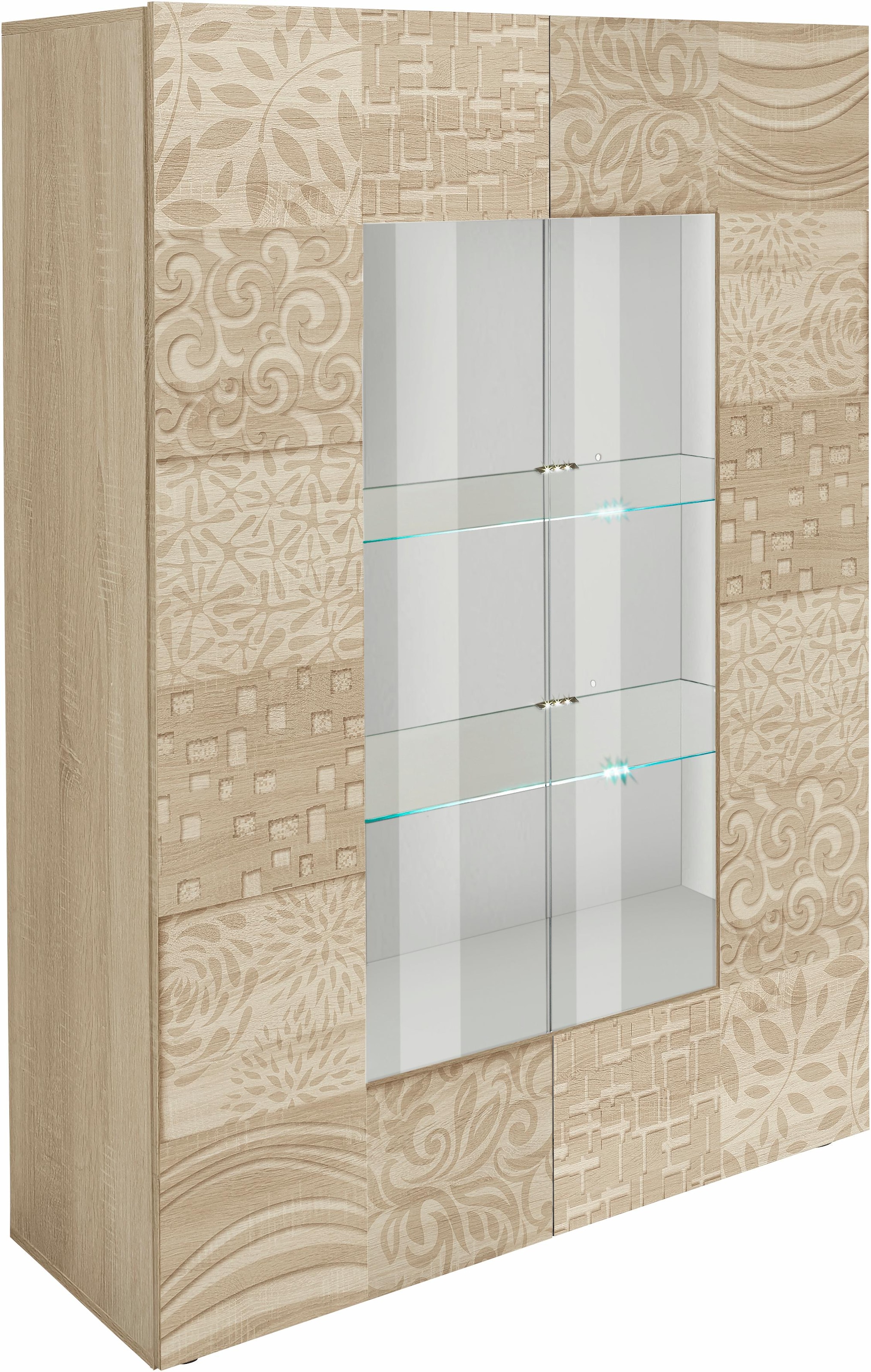 INOSIGN Vitrine »Miro« Stauraumvitrine, Höhe 166 cm mit dekorativem Siebdruck
