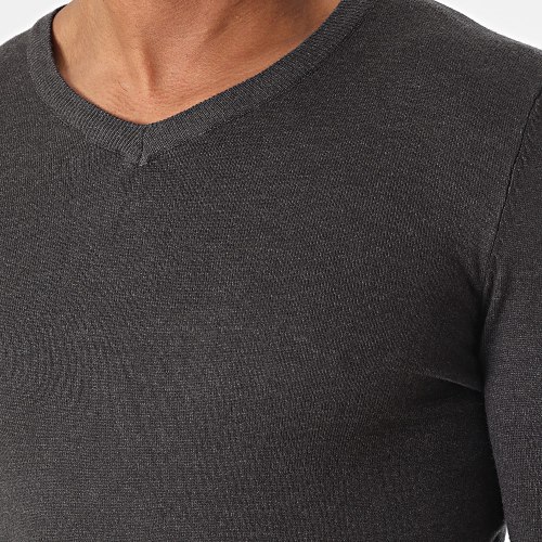 Pull Col V Gris Anthracite Chiné