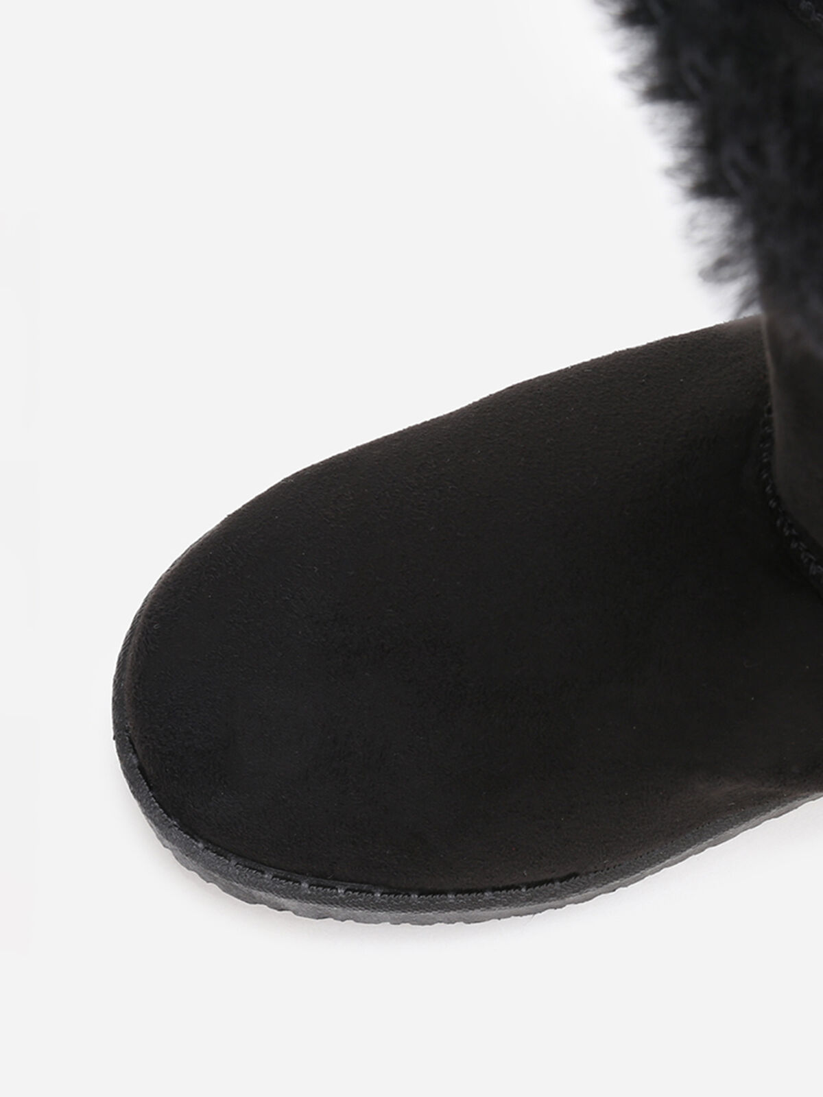 Boots en suédine et fausse fourrure à scratchs- Noir