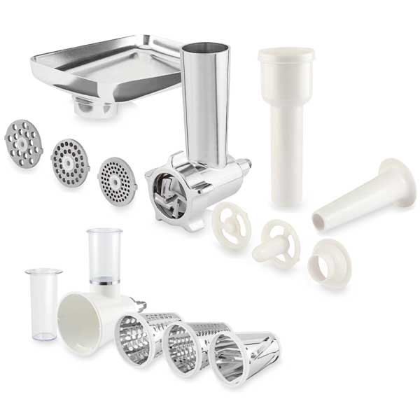 Lot kit hachoir à viande et kit tranchoir et râpes pour robot pâtissie