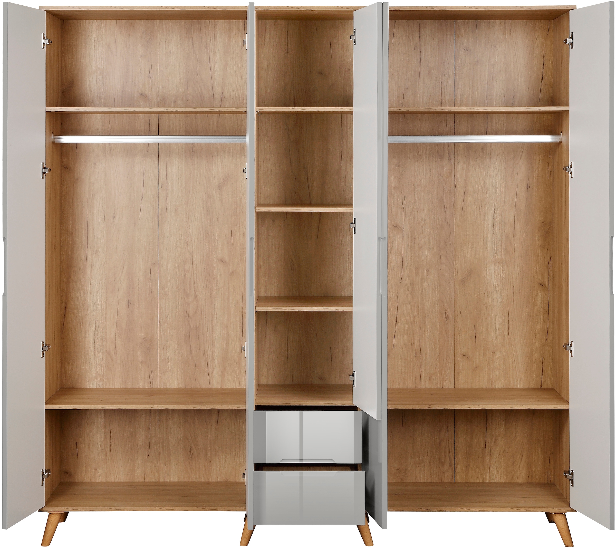 andas Kleiderschrank »Lund Schlafzimmerschrank Bestseller im skandinavischem Design« Garderobenschrank mit Premium Innenausstattung, Breite 200cm hochglanz