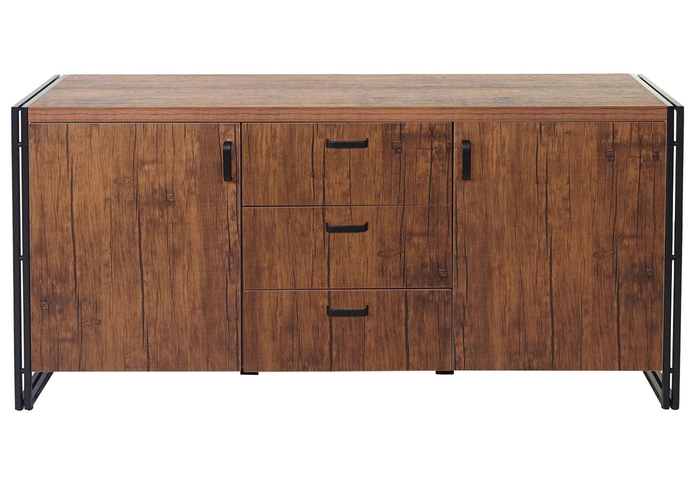 Sideboard MCW-A27, Kommode Schrank, 3D-Struktur 2 Staufächer 80x160x40cm MVG-zertifiziert MDF Metall ~ Wildeiche-Optik